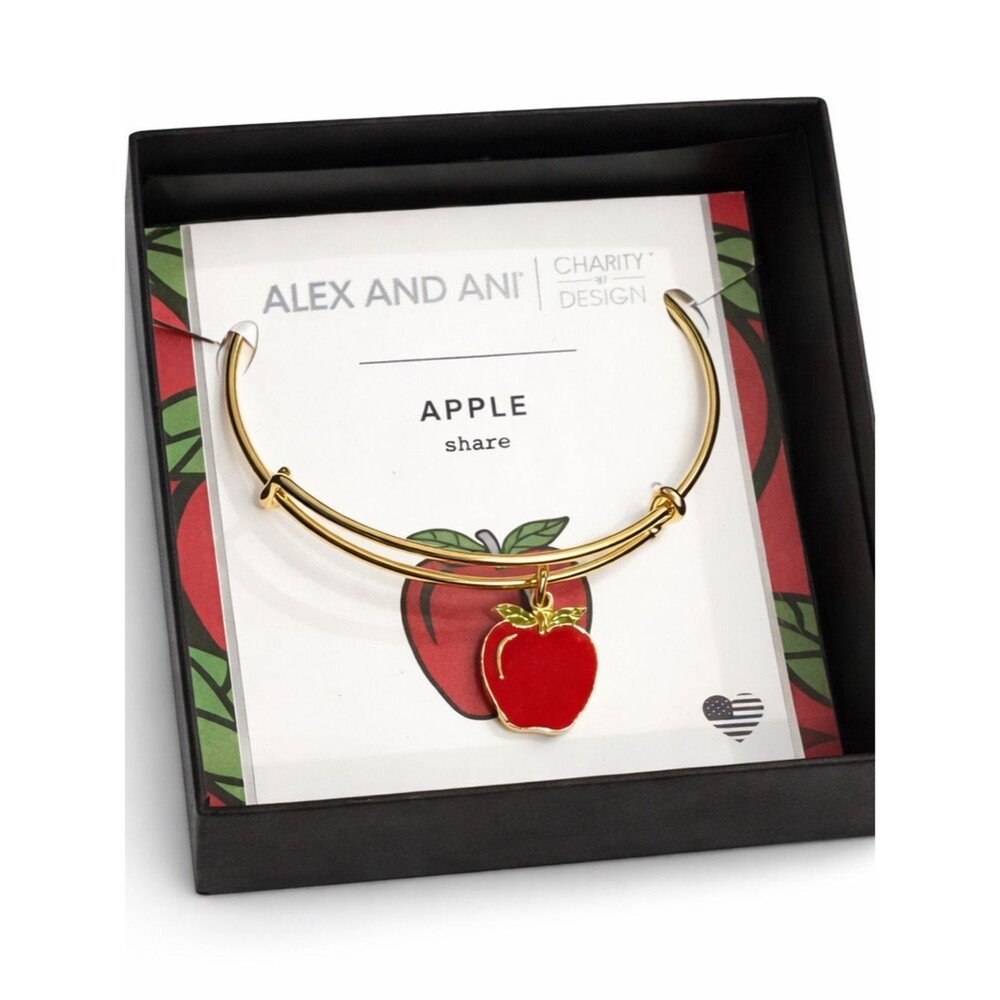 Alex and Ani Apple Charm Bangle Gold Tone Bracelet Teacher Gift NWT Box